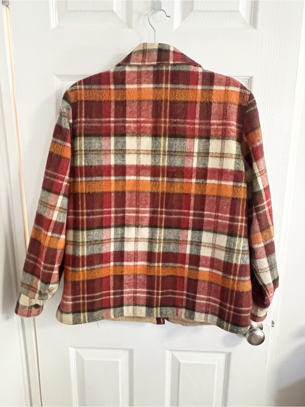 Vintage Plaid Button-Down Jacket - Red, Orange, Cream - Picture 5 of 11